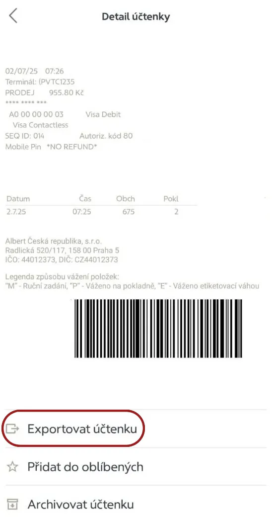 The Export receipt button