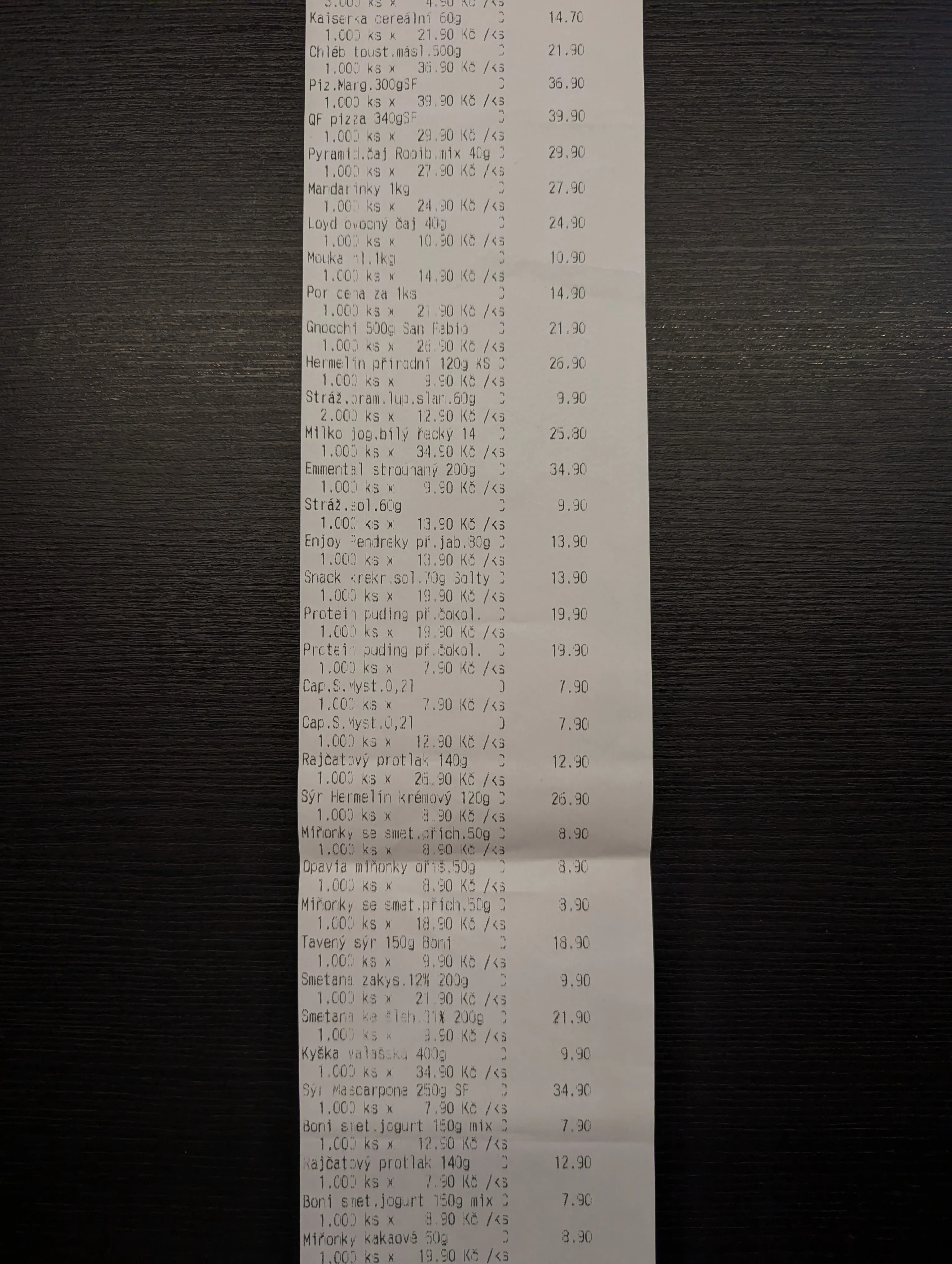 the second part of a long receipt shot up close
